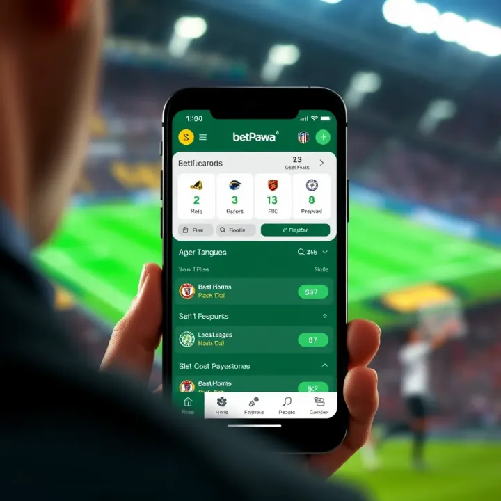Smartphone showing BetPawa app dashboard with betting options