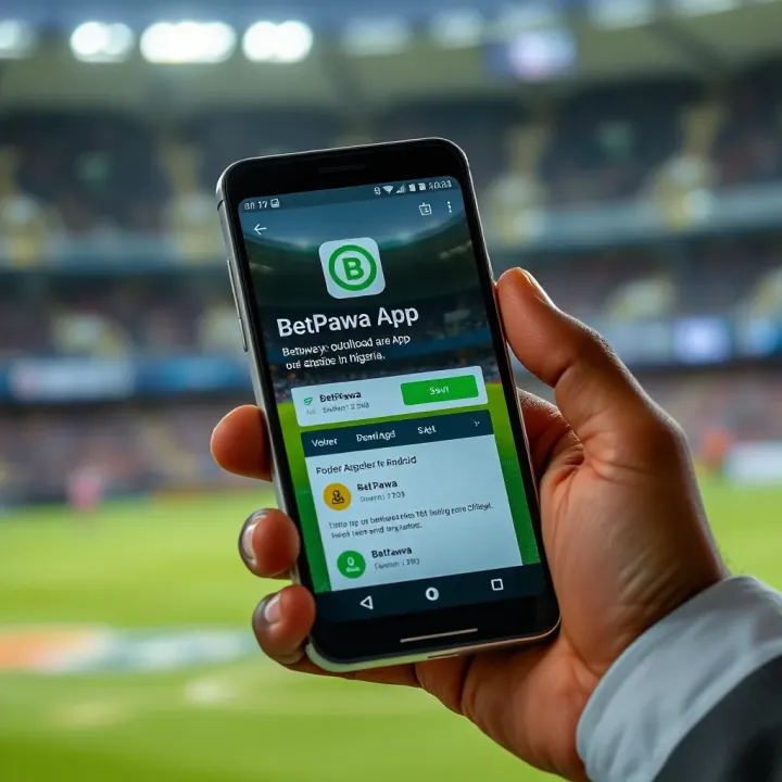 Android smartphone displaying BetPawa app download page from official website in Nigeria