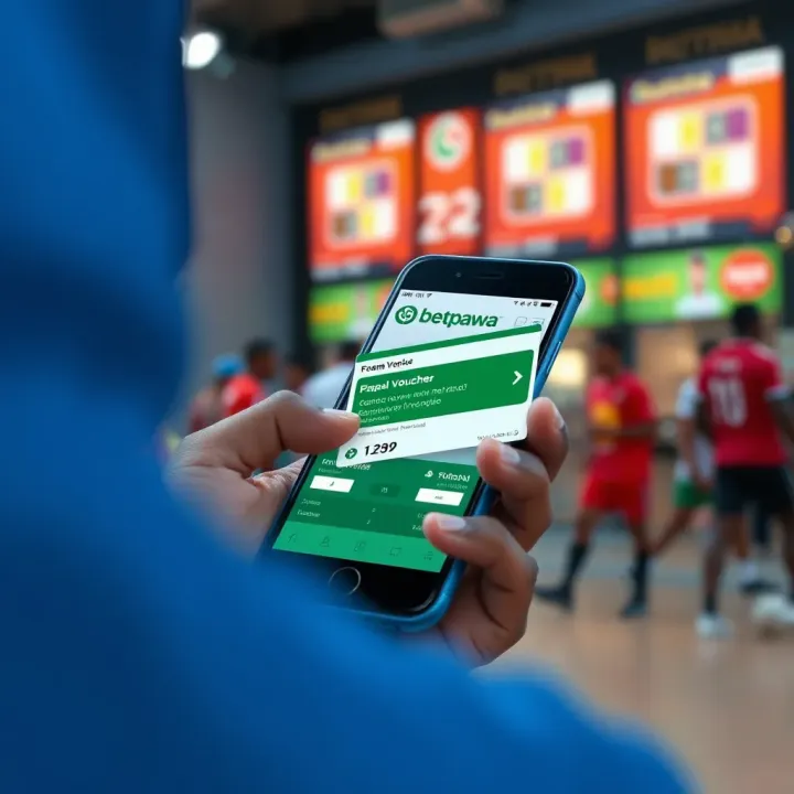 Illustration showing a digital voucher being redeemed on a mobile betting platform