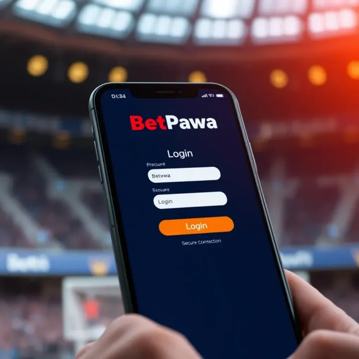Mobile phone displaying the BetPawa login screen with a secure connection symbol